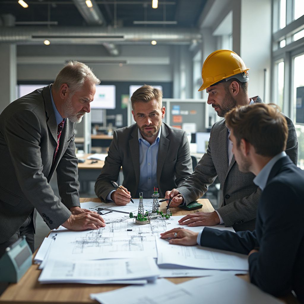 Equipo trabajando en proyecto de energía sostenible