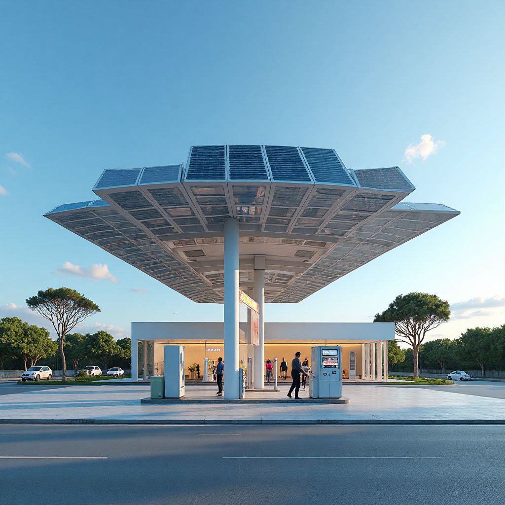 Estación de servicio modernizada con paneles solares