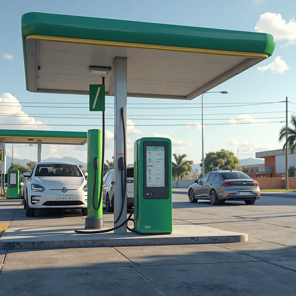 Puntos de carga eléctrica en estación de servicio