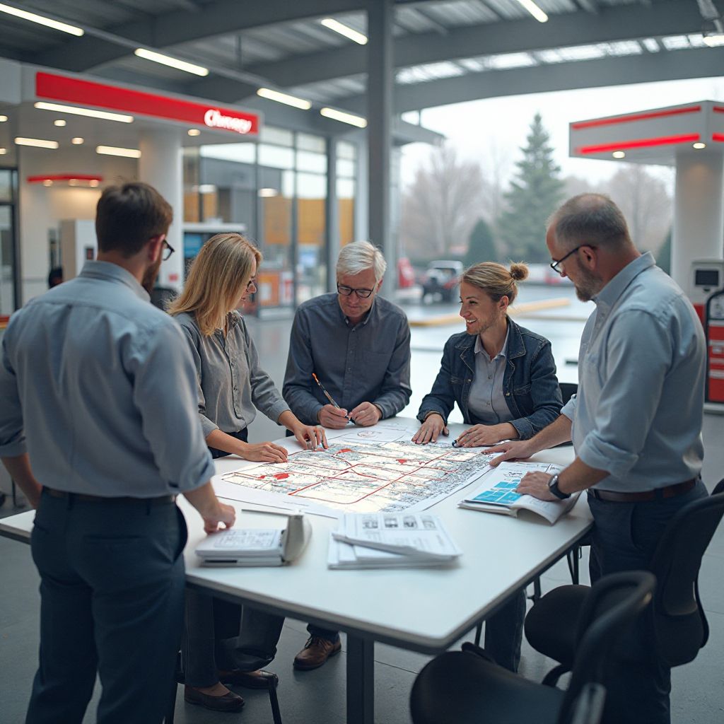 Equipo de especialistas analizando proyecto de modernización